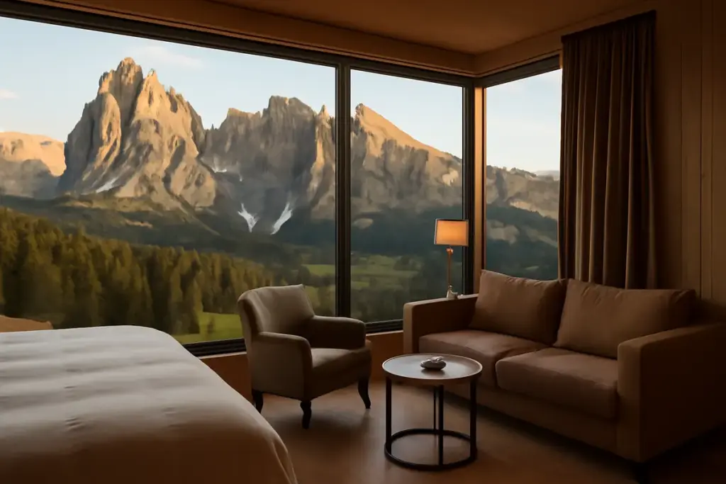 Qual è la vista più scenografica dalle suite panoramiche negli hotel esclusivi dolomitici? Sorprendi i tuoi follower con foto mozzafiato
